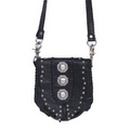 Women's Leather Handbag w/ Full Flap & 3 Concho